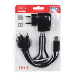 NEW GALAXY Устройство зарядное USB универс. 10 в 1.автомоб. 12/24В/сетевое 220В. 1А.17x11см.пластик